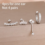 4pcs Korean Stainless Steel Zircon Water Drop Piercing Earrings Set