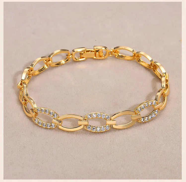 Pave Cubic Zirconia Chain Bracelet for Women, Simple Gold Plated Dainty Jewelry Gift