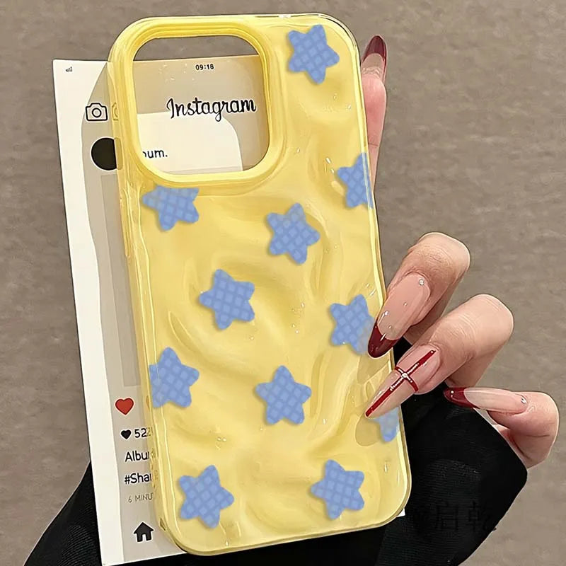 Black Checkered Star Case for iPhone 16 17 15 14 13 12 11 Pro Max Plus Soft