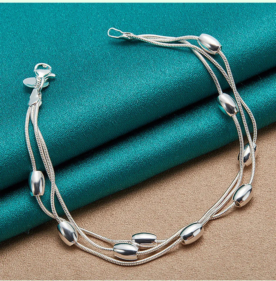 Fashion Bead Chain Bracelet 925 Sterling Silver Women Lady Wedding Jewellery