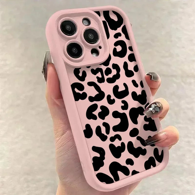 Fashion Black Leopard Case for iPhone 17 16 15 14 13 12 11 Pro Max 7 8 Plus