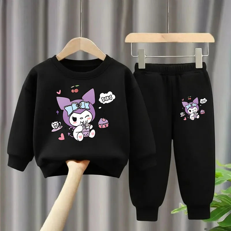 Sanrio Kuromi Girls Sweatshirt and Trousers 2-Piece Set Casual Tracksuit