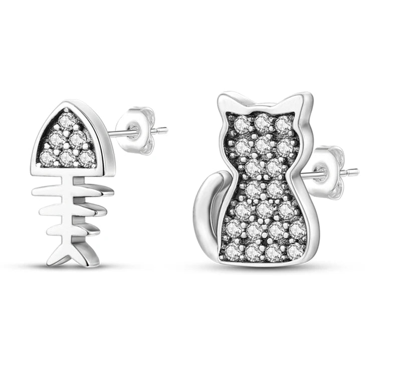 925 Sterling Silver Cats Dogs Animals Hoop Ear Studs Anniversary Gift