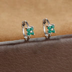2PCS Huggies Hoop Earrings Stainless Steel Crystal Zirconia Flower