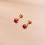 2PCS New Stainless Steel Rose Red Mini Piercing Stud Earrings