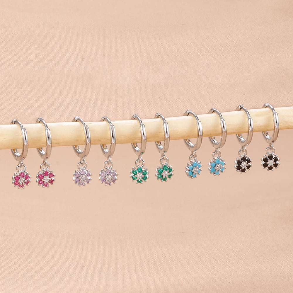 Exquisite Colourful Crystal Flower Hoop Earrings Stainless Steel