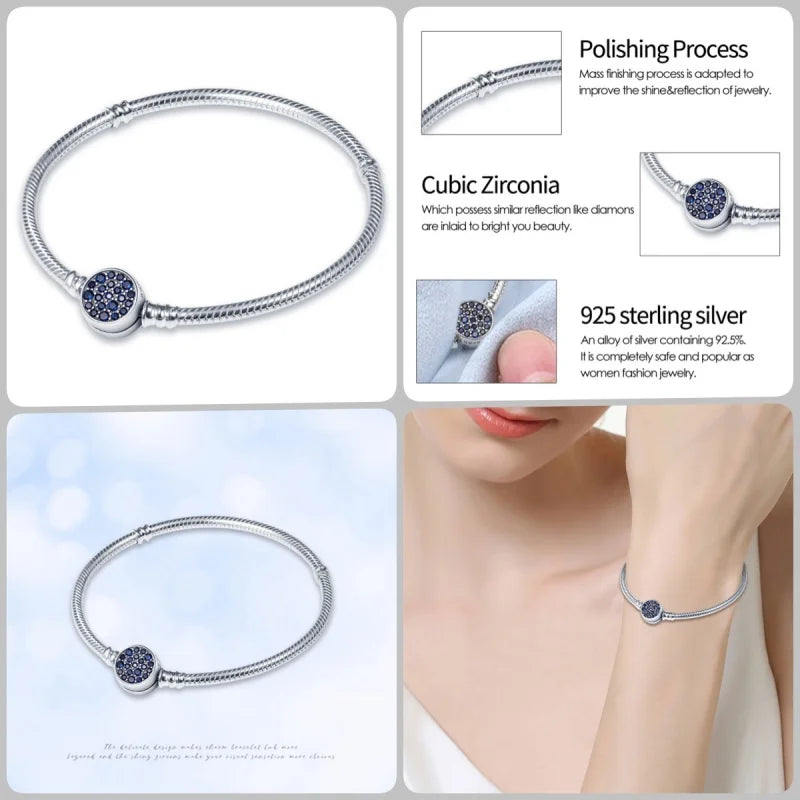 925 Silver 17-20CM Heart Pave Zirconia Original Bracelets Infinity Bracelet Fit DIY Charms Bead Birthday Jewelry Gifts Hot Sale