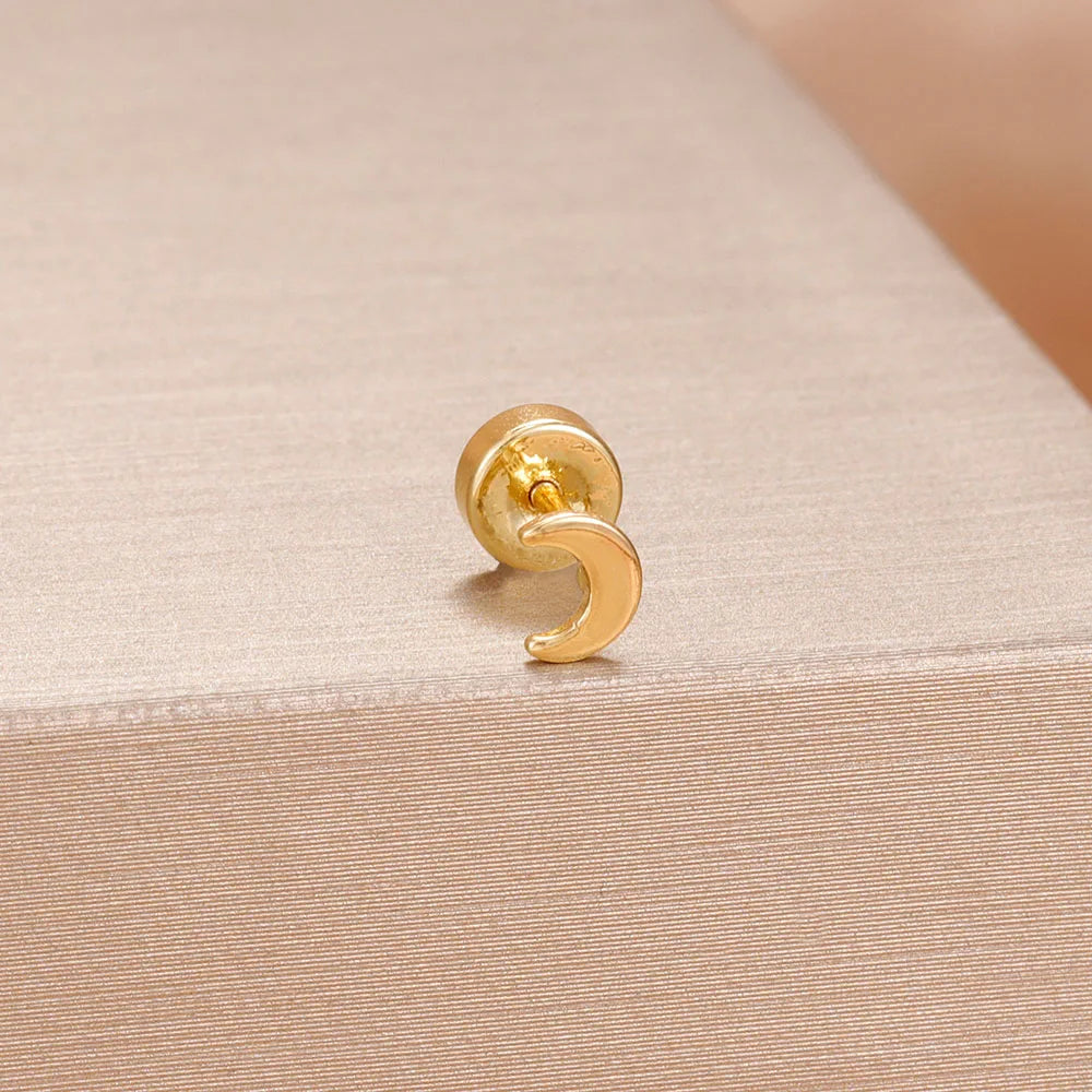 1PC Stainless Steel Star Moon Cartilage Piercing 18K Gold Plated