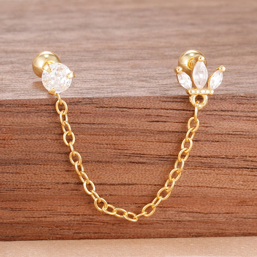 Stainless Steel Gold Colour Chain Dangle Drop Earrings Clip Earring