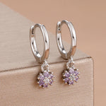 Exquisite Colourful Crystal Flower Hoop Earrings Stainless Steel