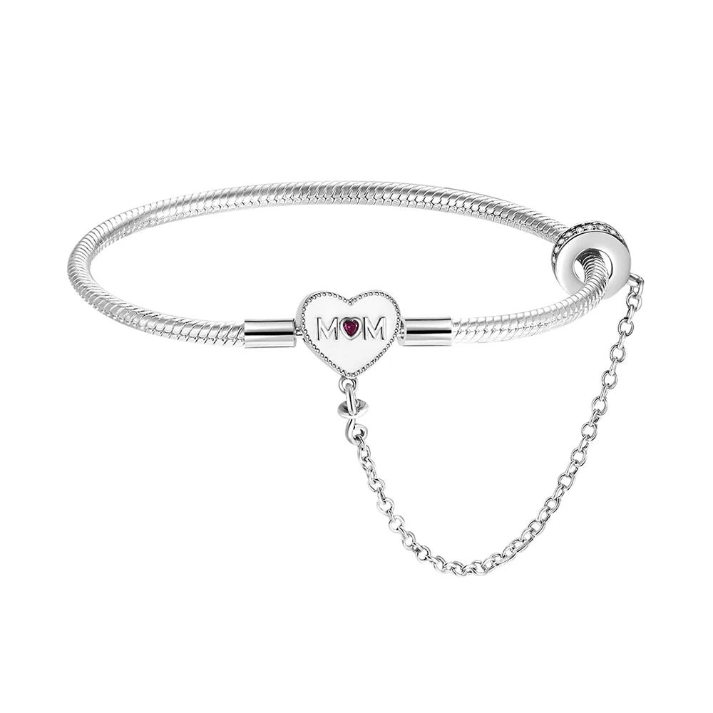 For Women 925 Sterling Silver Moments Heart Closure Bracelet Classic Snake Chain Jewelry Gift Fit Original Charm DIY