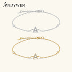 ANDYWEN 925 Sterling Silver Initial 26 Letters Alphabet Monogram Gold Name Bracelet Crystal CZ Zircon 2021 Fashionable Jewelry
