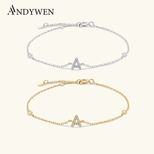 ANDYWEN 925 Sterling Silver Initial 26 Letters Alphabet Monogram Gold Name Bracelet Crystal CZ Zircon 2021 Fashionable Jewelry