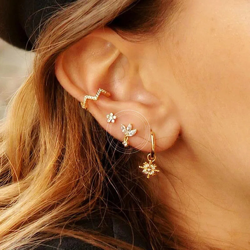 Fashion Stainless Steel Zircon Chain Hoop Earrings Helix Tragus