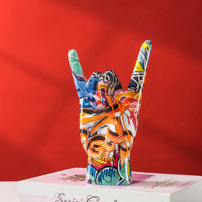Graffiti Rock On Hand Figurines Rock and Roll Decor Bookshelf Modern Pop Art Gift