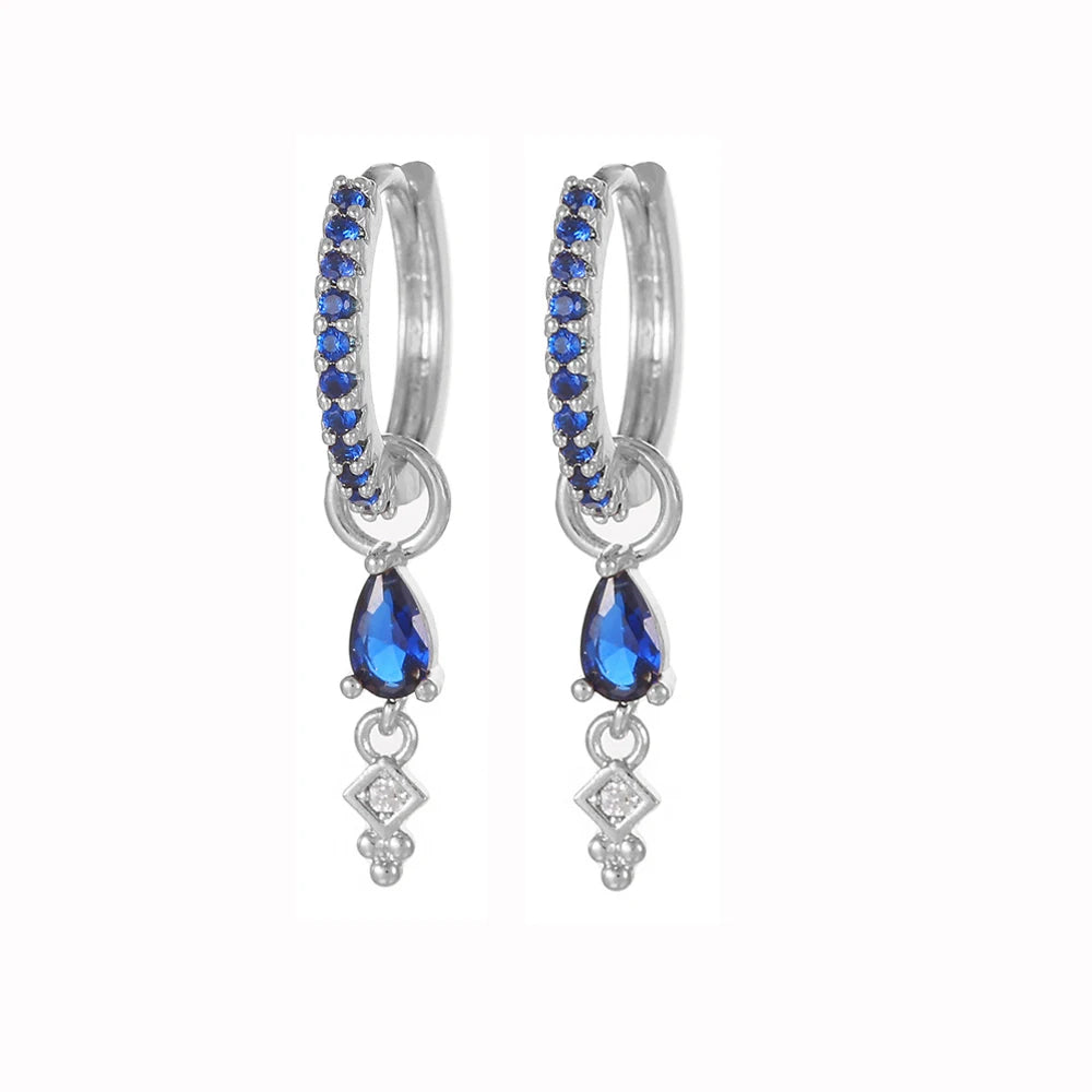 Cubic Zirconia Water Drop Hoop Earring Stainless Steel Geometry