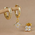 3PCS Gold Colour Crystal Zirconia Drop Earrings Flower Dangle Set