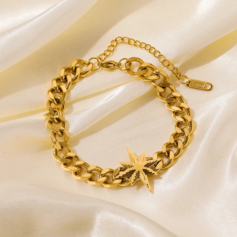 Gold Colour Stainless Steel Link Chain Bracelet Non-Fading Jewellery