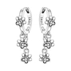 925 Sterling Silver Double Layer Pet Paw Print Drop Earrings Fashion Gift