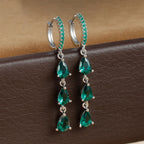 2PCS Luxury Stainless Steel Water Drop Pendant Earrings CZ Zircon