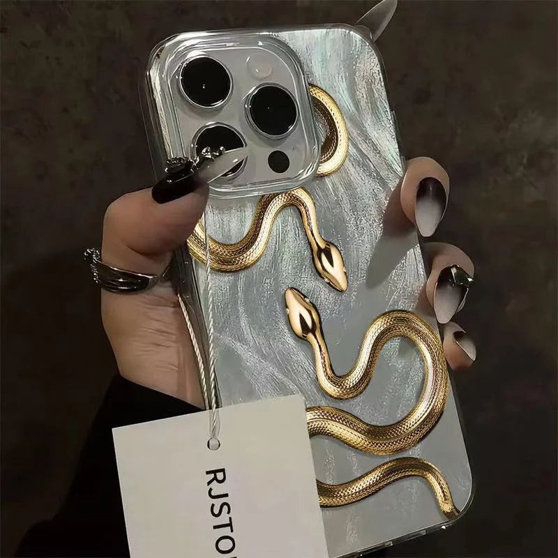 Gold Snake Print Case for iPhone 17 16 15 14 13 12 11 Pro Max Plus 17 Air