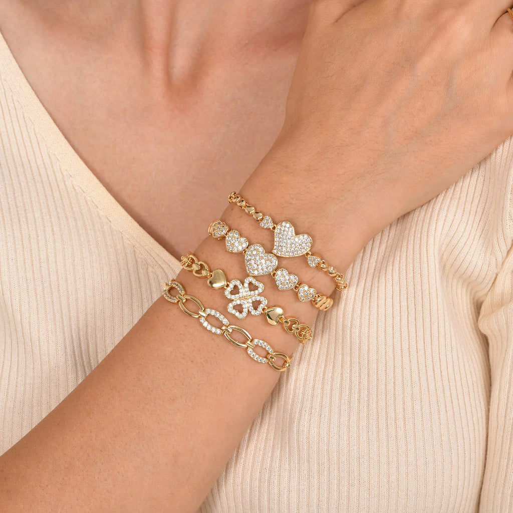 Pave Cubic Zirconia Chain Bracelet for Women, Simple Gold Plated Dainty Jewelry Gift