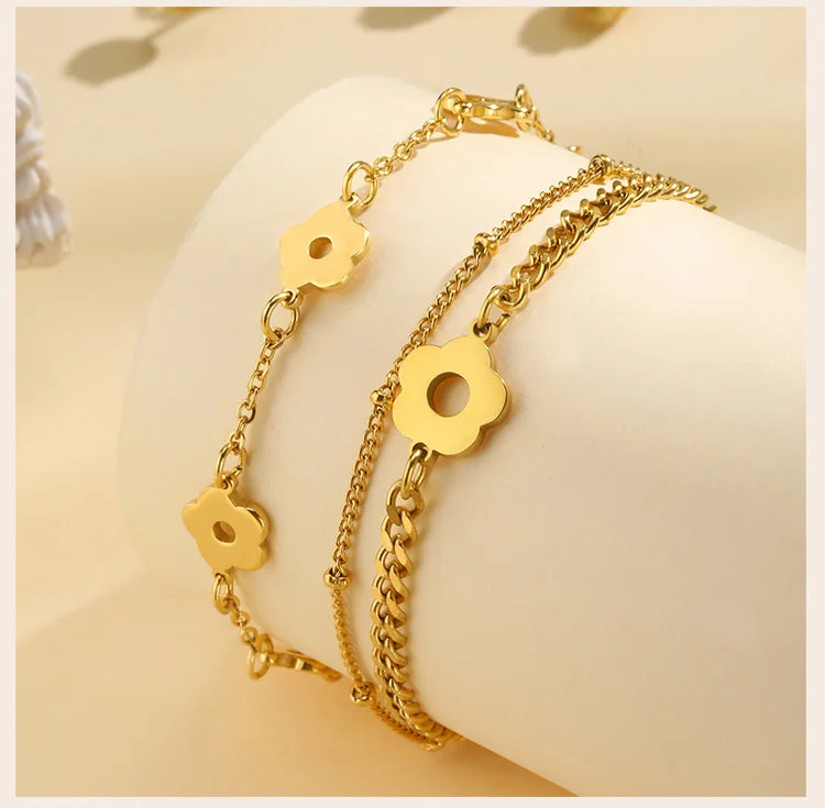Waterproof Flower Bracelet, Stainless Steel Wrist Chain Bangles  Lucky Jewelry For Women Gift