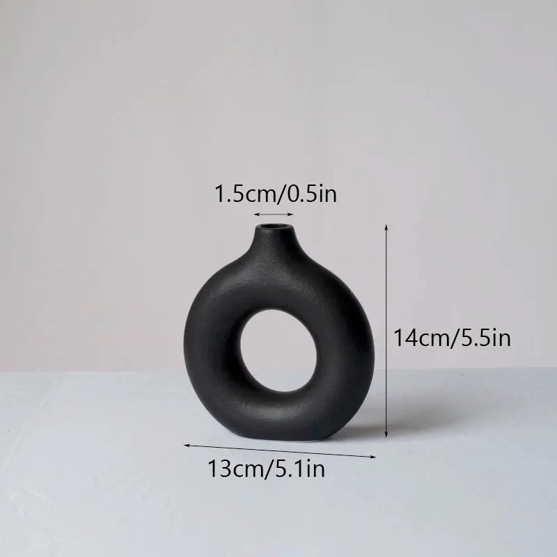 Circular Hollow Ceramic Vase Donuts Nordic Art Pampas Grass Home Decoration Office