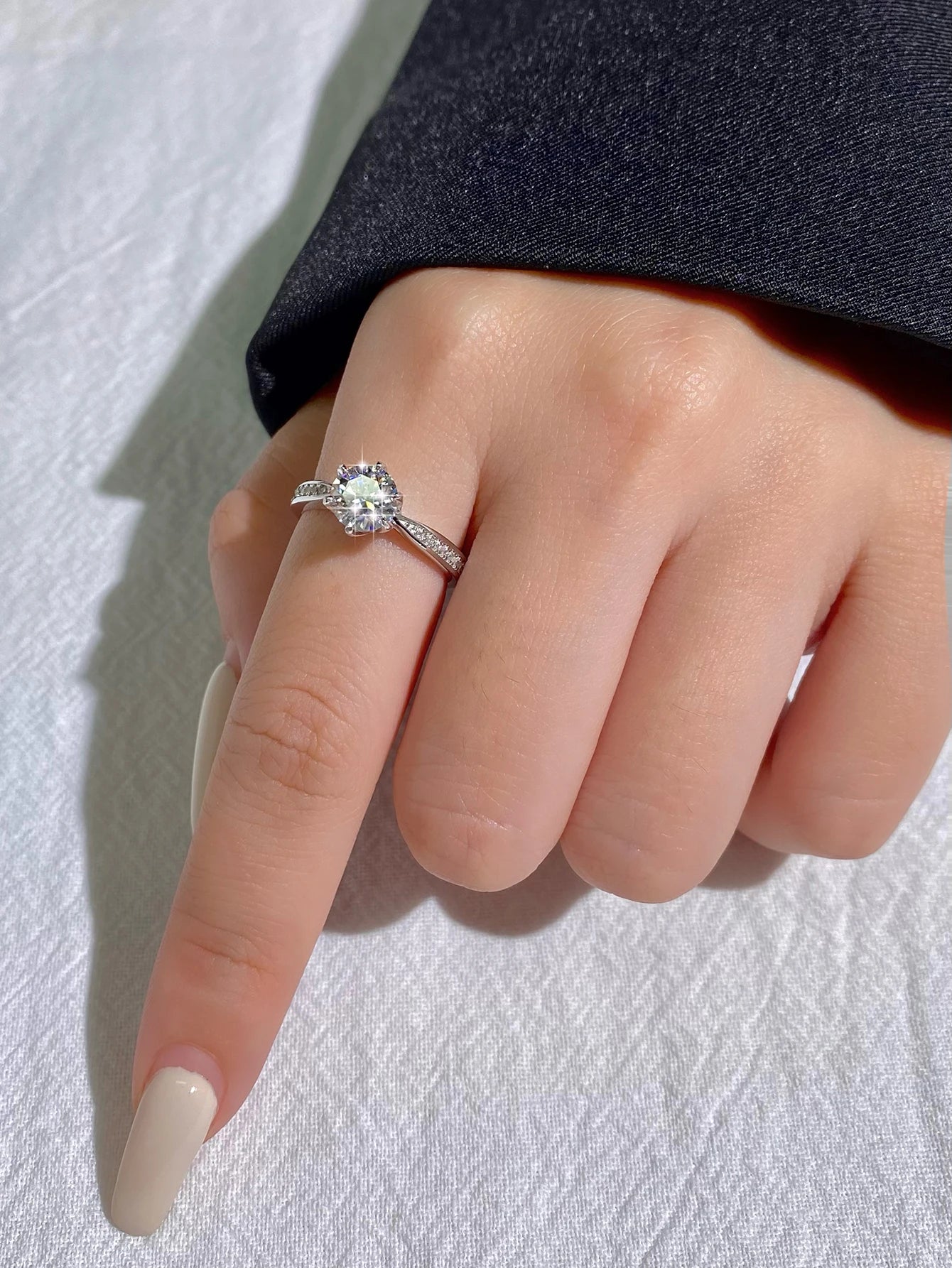 DW Luxury 0.5-2CT Moissanite Diamond Rings for Women Engagement Real 925 Sterling Silver Original Wedding Gemstone Fine Jewelry