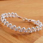 Braided Beads Chain Bracelet 925 Sterling Silver Women Christmas Gift
