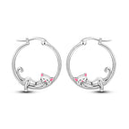 925 Sterling Silver Cute Lazy Cat Animal Pet Hoop Earrings Birthday Gift