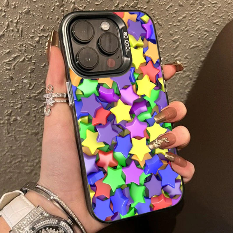 Colourful Star Matte Laser Case for iPhone 16 15 14 13 12 Pro Max
