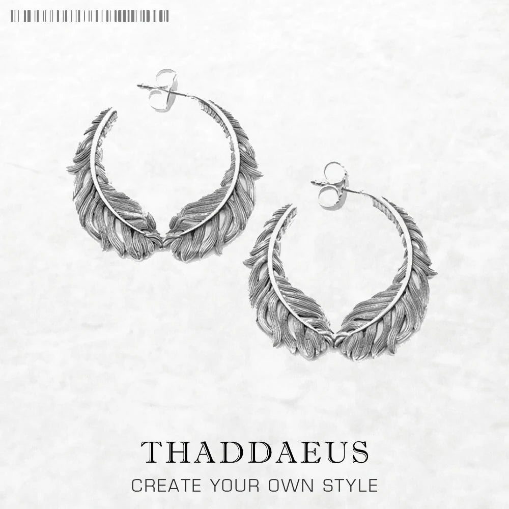 Blackened Feathers Hinged Hoop Earrings 925 Sterling Silver Rebel Vintage