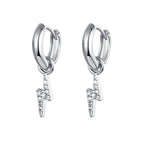 High Quality Stainless Steel Zircon Lightning Cross Hoop Earrings