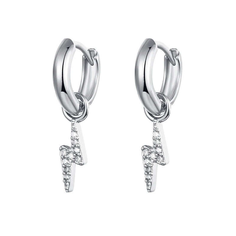 High Quality Stainless Steel Zircon Lightning Cross Hoop Earrings