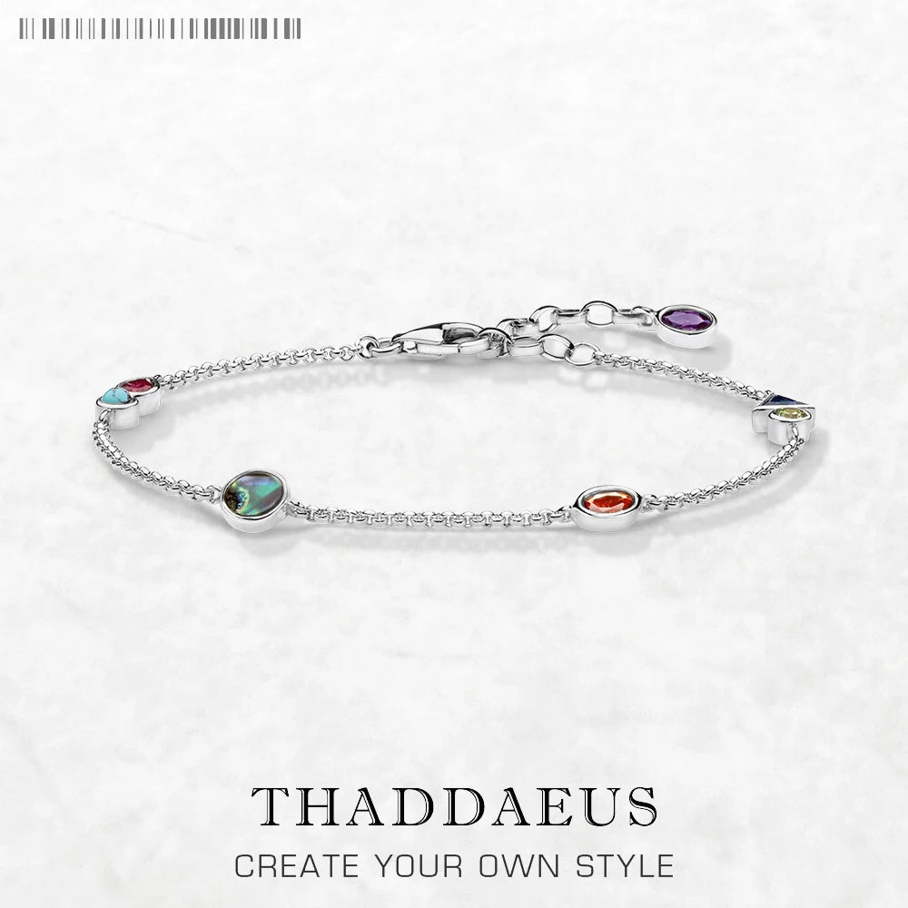 Colourful Stones Playful Link Chain Bracelet 925 Sterling Silver Bohemia