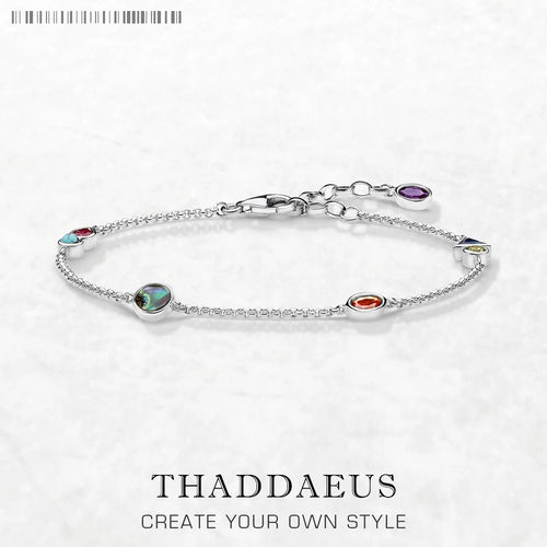 Colourful Stones Playful Link Chain Bracelet 925 Sterling Silver Bohemia