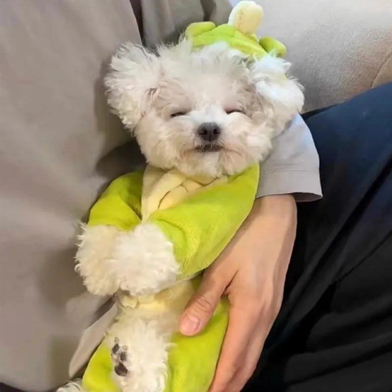 Dinosaur Pet Jumpsuit 4-Leg Winter Clothes Plush Lining Puppy Kitten Outfit