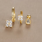 3PCS Vintage Design Four Flower Zircon Hoop Earrings Set Steel