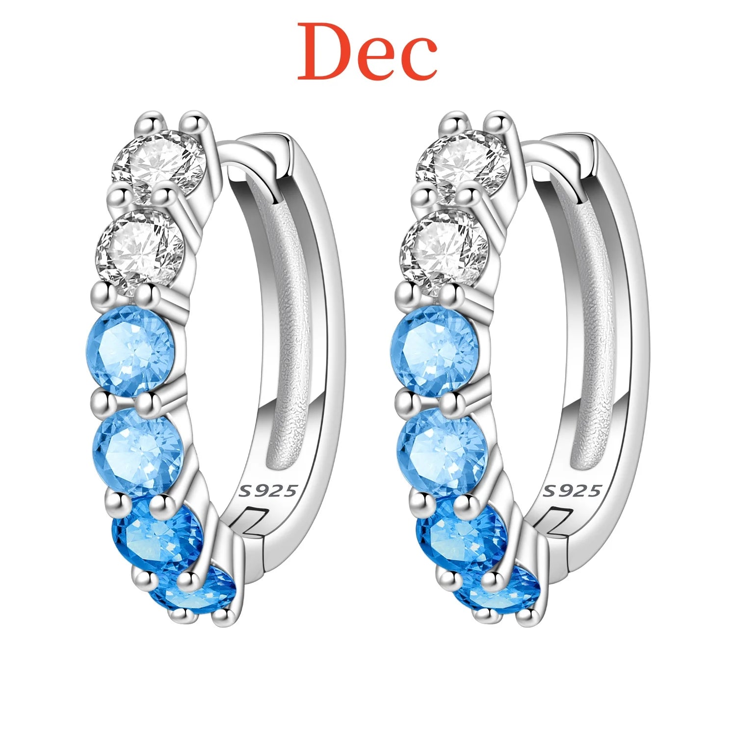 925 Sterling Silver Lucky Month Birthday Stone Hoop Earrings Trendy Jewellery