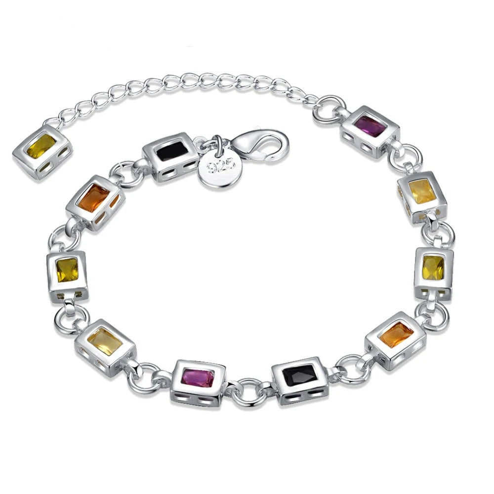 Cute Zircon Crystal Chain Bracelet 925 Sterling Silver Women Wedding Lady