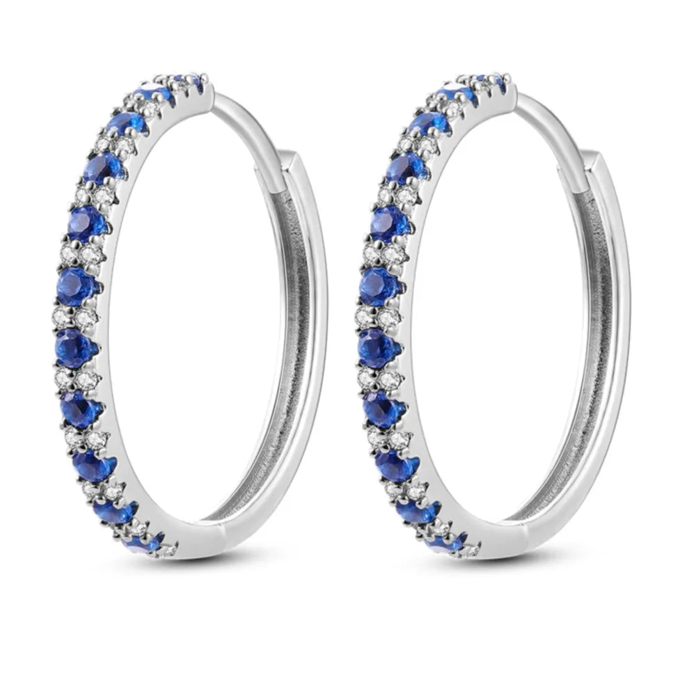 925 Sterling Silver Geometric Minimalist Blue Zircon Circle Hoop Earrings Gift