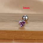 1PC Heart Stainless Steel Ear Studs Purple Crystal Stud 3-8mm