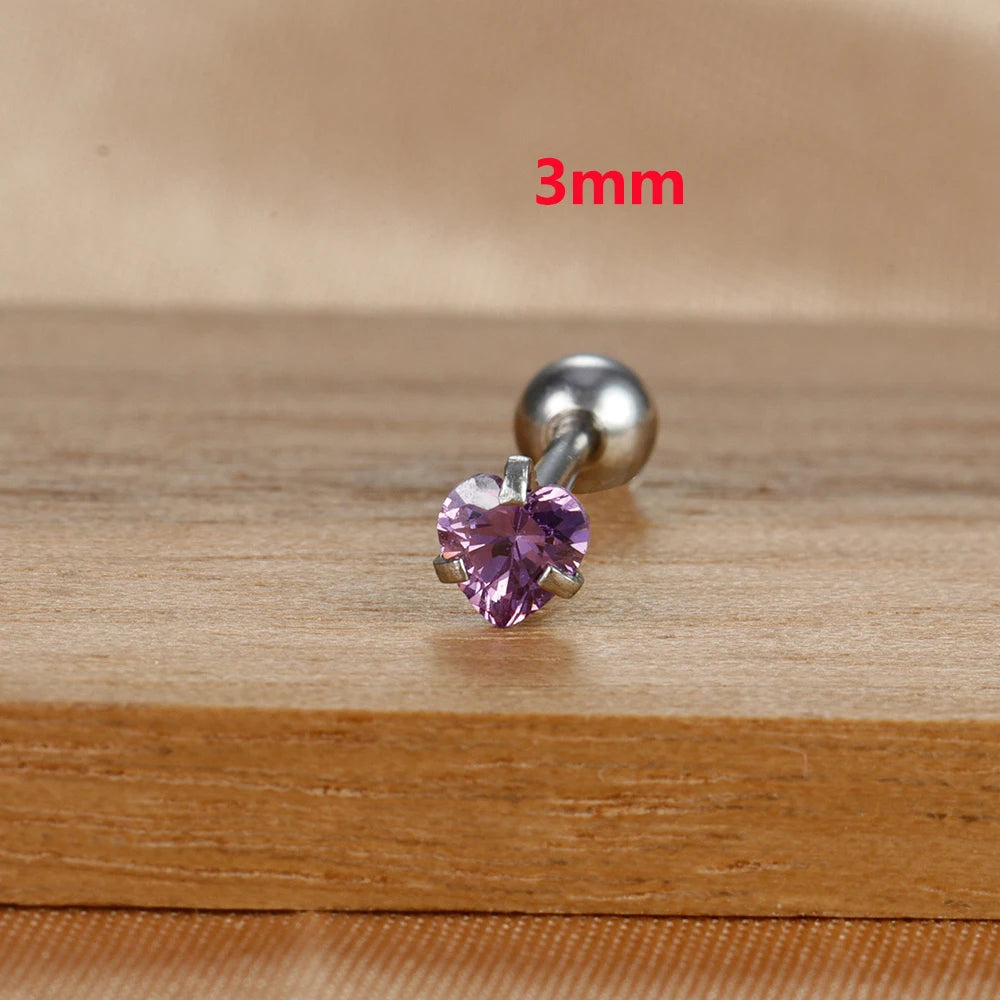 1PC Fashion Zircon Heart Helix Tragus Piercing Stud Earrings Steel
