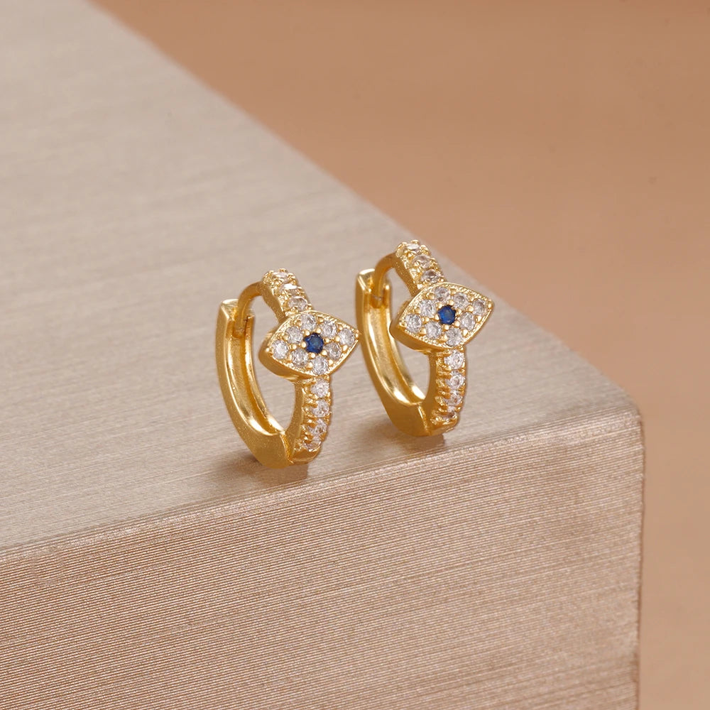 Luxury Zircon Evil Eye Earrings Vintage Gold Colour Stainless Steel