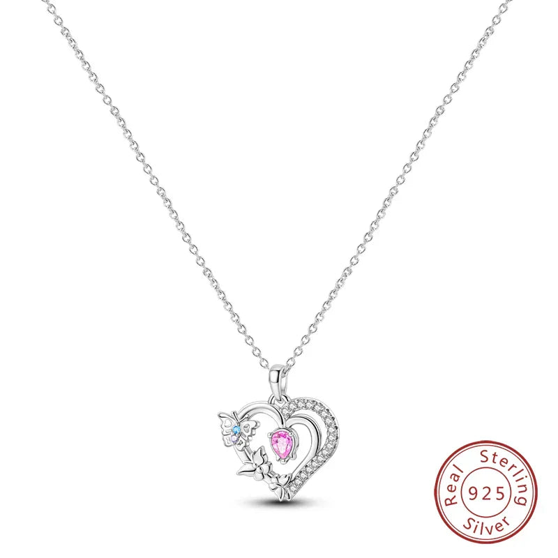 925 Sterling Silver Luminous Firefly Heart Shaped Zircon Pendant Necklace For Women Fashion Anniversary Birthday Jewelry Gifts