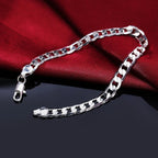 8mm Geometric Side Chain Bracelet 925 Sterling Silver Men Women Luxury Gift