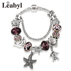 Classic Dolphin Charm Bracelet Blue Murano Crystal Glass DIY Bead Bangle
