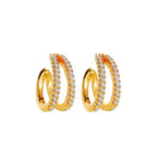 New Design Stainless Steel Zirconia Hoop Earrings Gold Colour Pendant