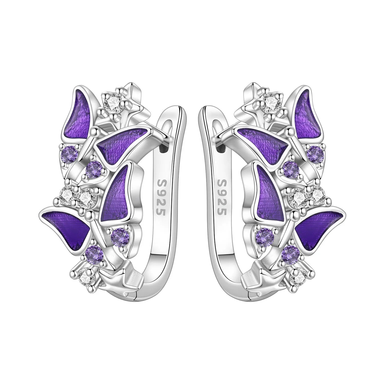 925 Sterling Silver Bees Butterflies Zircon Circle Hoop Earrings Jewellery